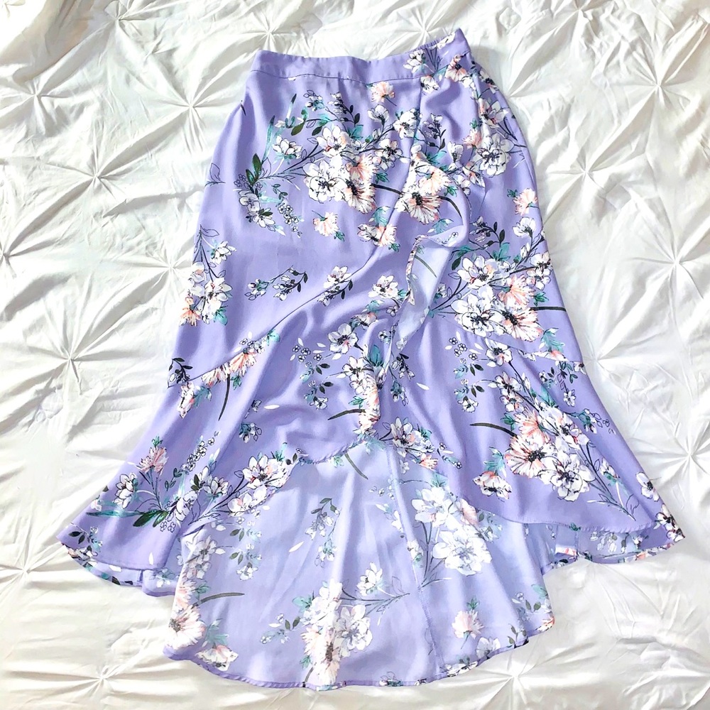 Long Purple Floral Skirt with Slit